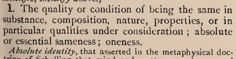 Identity (OED, 1933) definition excerpt.